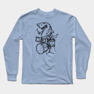 SEEMBO Shark Playing Drums Drumming Drummer Music Drum Band Long Sleeve T-Shirt